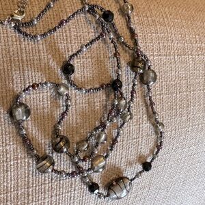 Premier Designs Smokey Gray Fused Glass Beaded Necklace